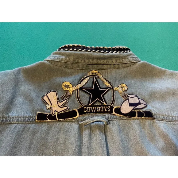 Dallas Cowboys Large Shirt Button Up Denim Embroidered spirit cliff eagle - Picture 12 of 12